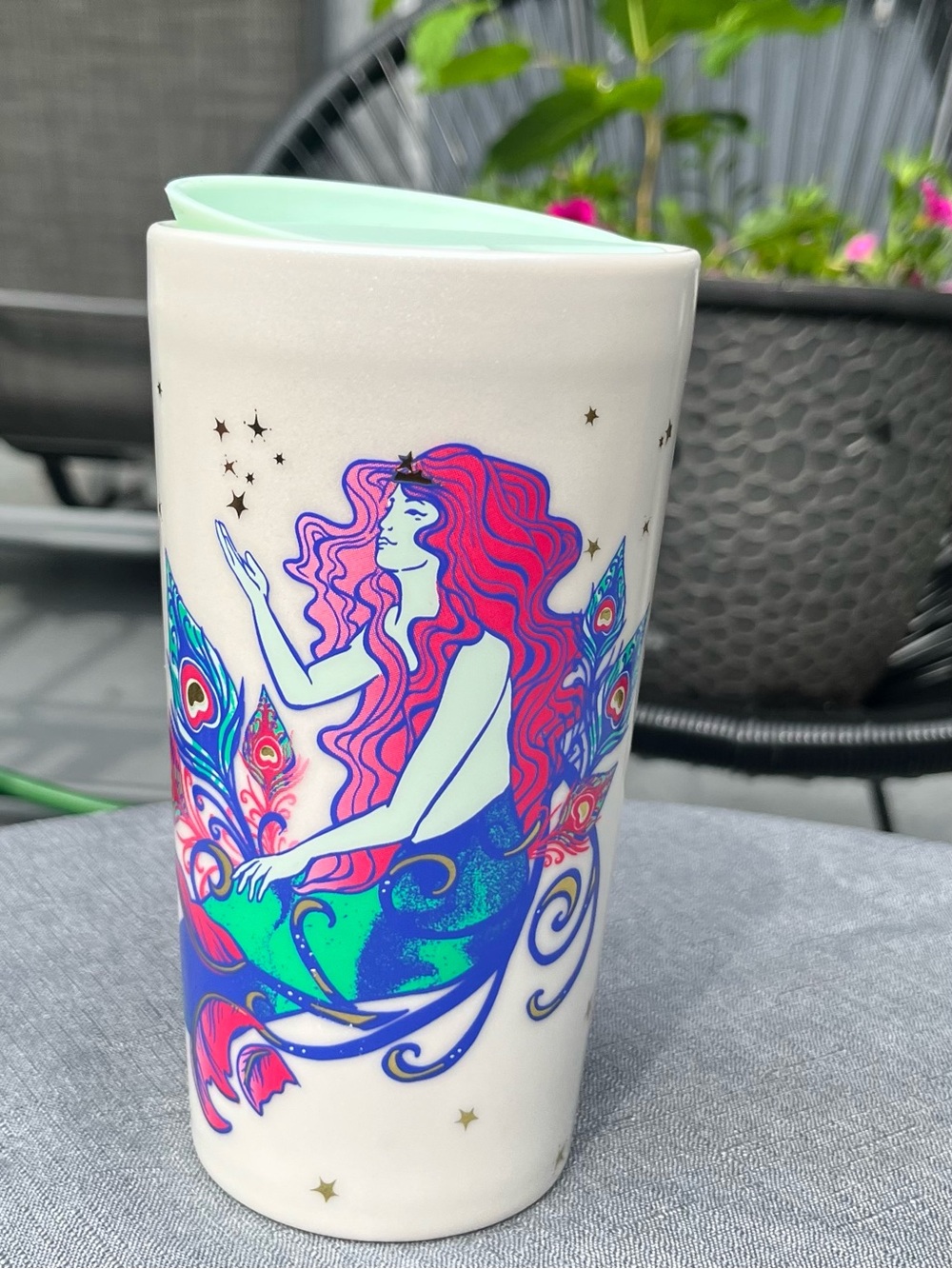 2015 Starbucks Peacock Siren Ceramic Travel Mug 12 oz With Lid *Brand new